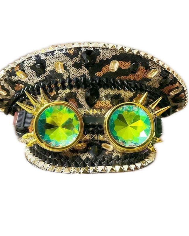 Festival Steampunk Captain Hat with Sequin & Rhinestone | Rave Accessories Cosplay Burning Man Party Hats for Woman