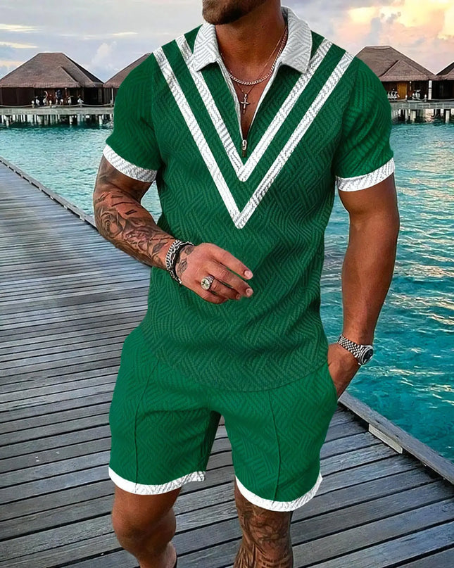 3D Digital Printed Men's 2 Piece Sets Polo Shirt+Shorts Streetwear Casual Short Sleeve Zipper Shirt Male Beach Trunks Men Outfit