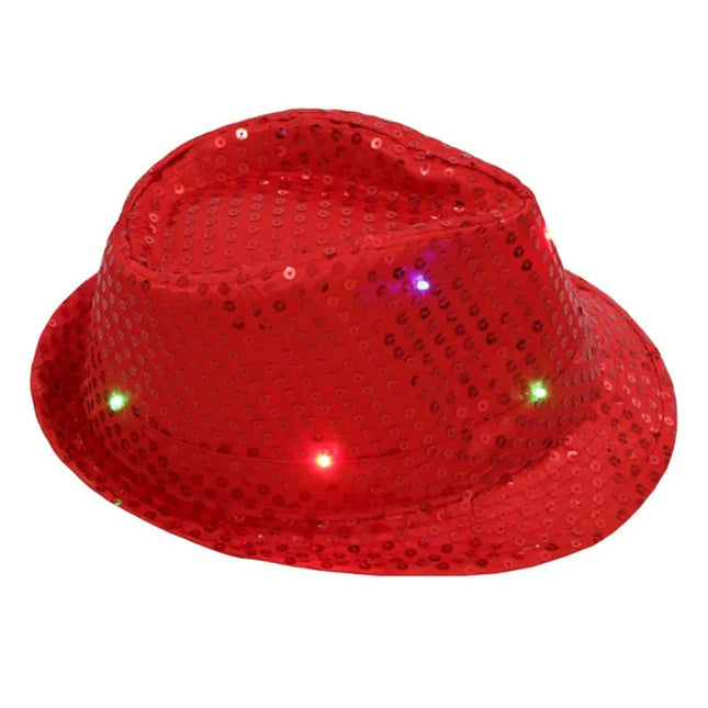 New Colorful Led Luminous Jazz Hat Party Carnival Light Up Sequin Hat Adult Glitter Festival Dress Up Cap For Men Women