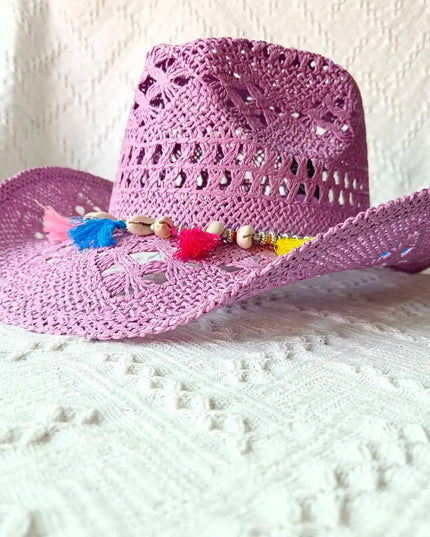 New Purple 2024 Cowboy Straw Hat Hand-woven Hollow Men's and Women's Summer Sun Hat Jazz Straw Hat Western Cowboy Hat sombrero