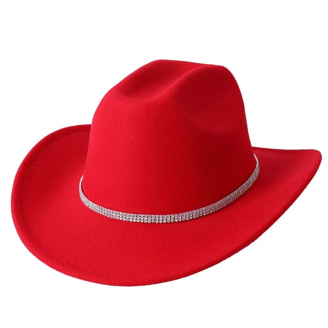 Fashion Rhinestone Girls Cowboy Hat for Women and Men with Shapeable Wide Brim - Felt Cattleman Western Cowgirls Hats Party Hat