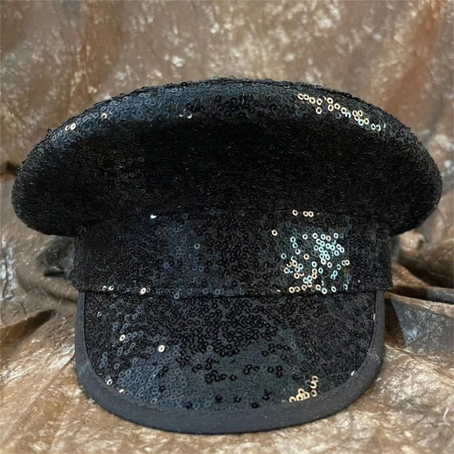Sparkling Captain Hat Heavy Crystal Sequins Rivets Hat for Bachelorette Party Captain Hat Bride Hat for Actor Actress