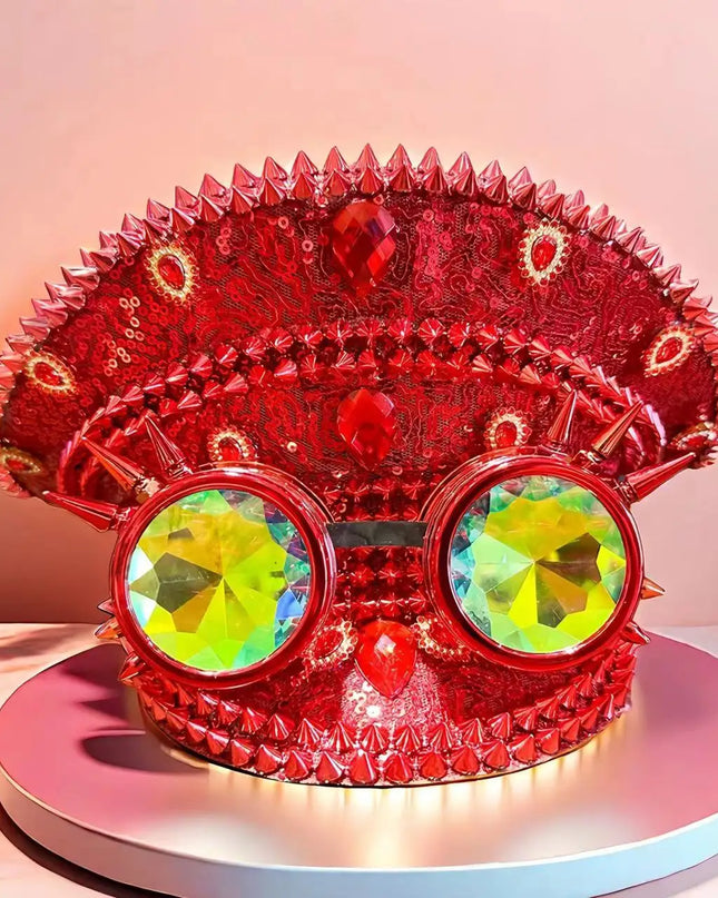 Burning Man Steampunk Captain hat badge glasses sparkle gemstone rhinestone sequined cap,bachelorette party favors halloween