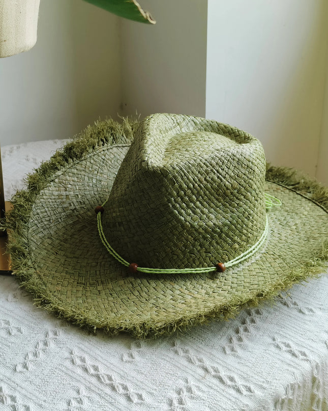 Hand-painted Western Cowboy hat Bronze green hat for men women Large Brim stiff straw hat summer sombrero vaquero hombreковбойс