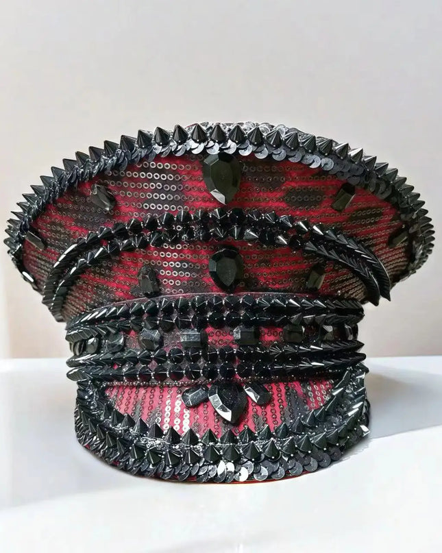 2025 Bling Captain Hat Rhinestone Captains Hat for Men Steampunk Handmade Burning Man Mardi Gras Music Festival HongLuan Unisex