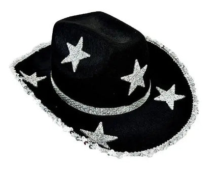 Women Rhinestone Star Cowgirl Hat Wide Brim Diamond Glitter Western Hat Cowgirl Cap for Wedding Music Costume Party