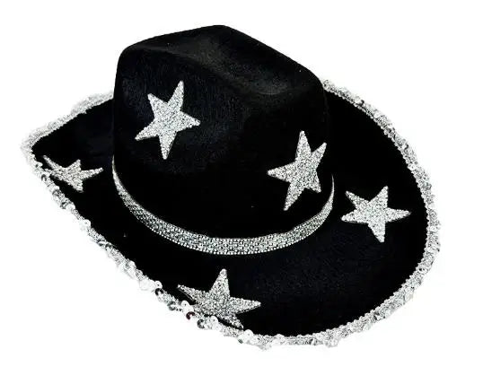 Women Rhinestone Star Cowgirl Hat Wide Brim Diamond Glitter Western Hat Cowgirl Cap for Wedding Music Costume Party