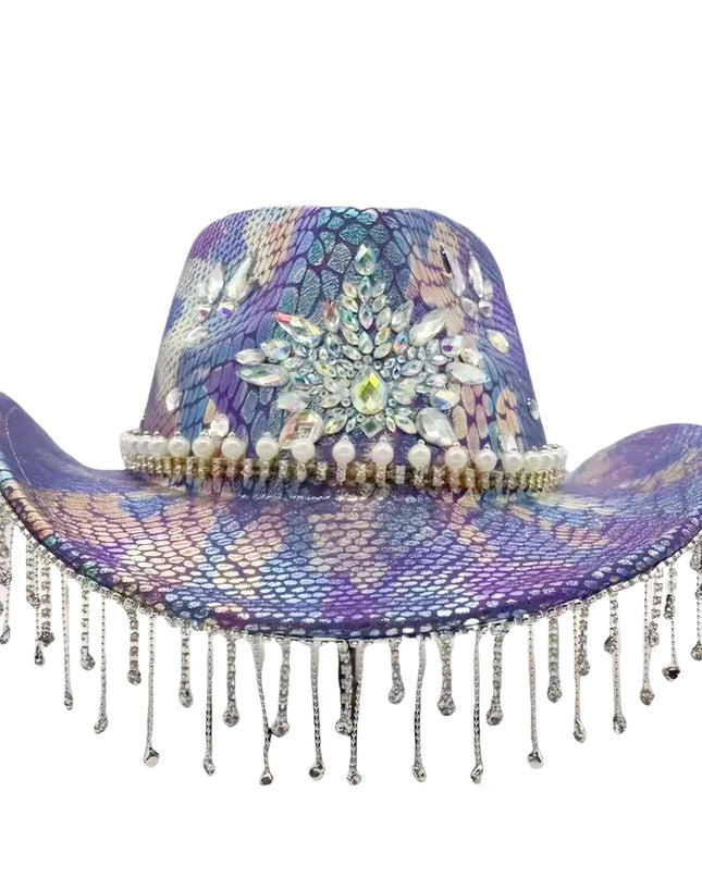 HongLuan Purple Rhinestone Cowboy Hat Man for Cowboy Hat Party , Western Cowboy Accessories ＆ Cowgirl Hats for Woman