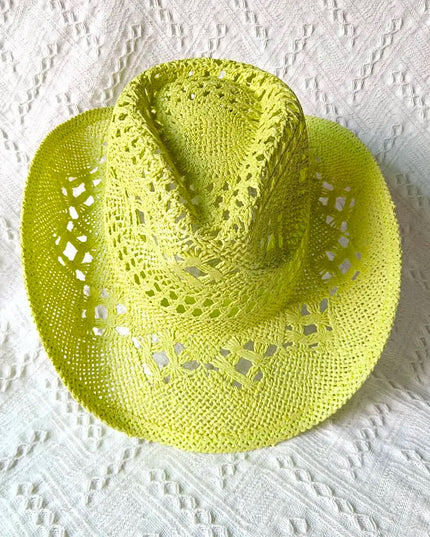 New Purple 2024 Cowboy Straw Hat Hand-woven Hollow Men's and Women's Summer Sun Hat Jazz Straw Hat Western Cowboy Hat sombrero