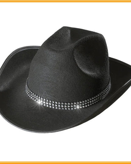 Latest Women's Black White Cowboy Hats Wide Brim Rhinestone Cowgirl Hats Women's Girls Cowboy Hats Theme Party