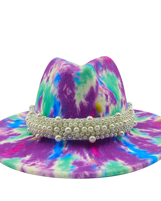 bulk price fedora hat for women Tie dyed hat   3d painted felt hat party hat model photo wide brim panama cap unisex cap