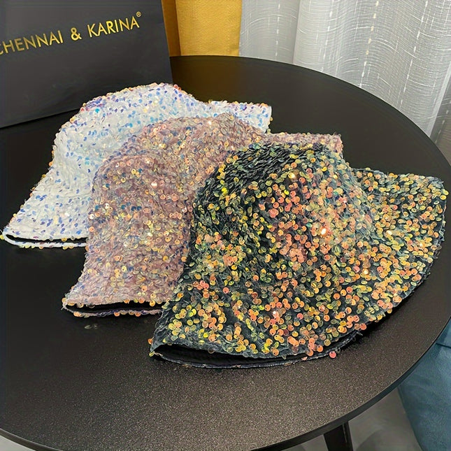 Trendy Sparkling Sequins Bucket Hat Classic Solid Color Music Festival Party Hat Classic Fisherman Cap For Women daily uses
