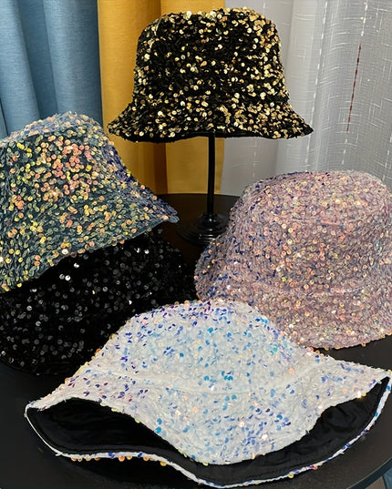 Trendy Sparkling Sequins Bucket Hat Classic Solid Color Music Festival Party Hat Classic Fisherman Cap For Women daily uses