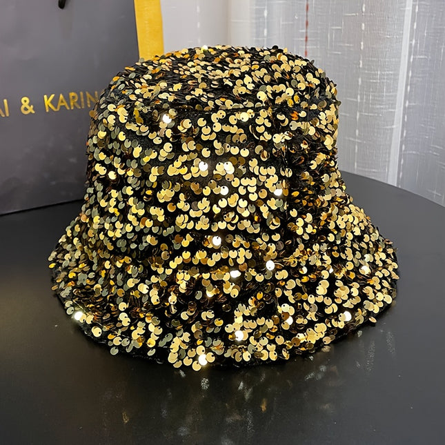 Trendy Sparkling Sequins Bucket Hat Classic Solid Color Music Festival Party Hat Classic Fisherman Cap For Women daily uses