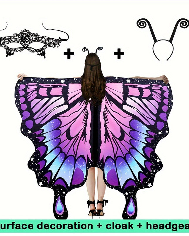 1pc, Women Party Butterfly Wings Shawl For Adult Festival Costume Wear Dress Up Cape, Halloween Party Butterfly Wings Costumes For Women, Soft Fabric Butterfly Shawl Fairy Ladies Nymph Pixie Festival Rave Dress Up Costume Acc