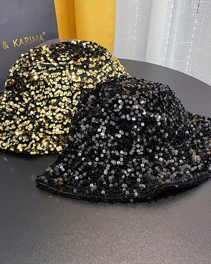 Trendy Sparkling Sequins Bucket Hat Classic Solid Color Music Festival Party Hat Classic Fisherman Cap For Women daily uses