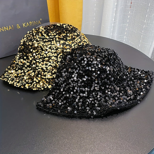 Trendy Sparkling Sequins Bucket Hat Classic Solid Color Music Festival Party Hat Classic Fisherman Cap For Women daily uses