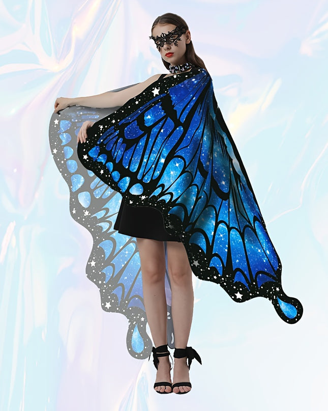 1pc, Women Party Butterfly Wings Shawl For Adult Festival Costume Wear Dress Up Cape, Halloween Party Butterfly Wings Costumes For Women, Soft Fabric Butterfly Shawl Fairy Ladies Nymph Pixie Festival Rave Dress Up Costume Acc