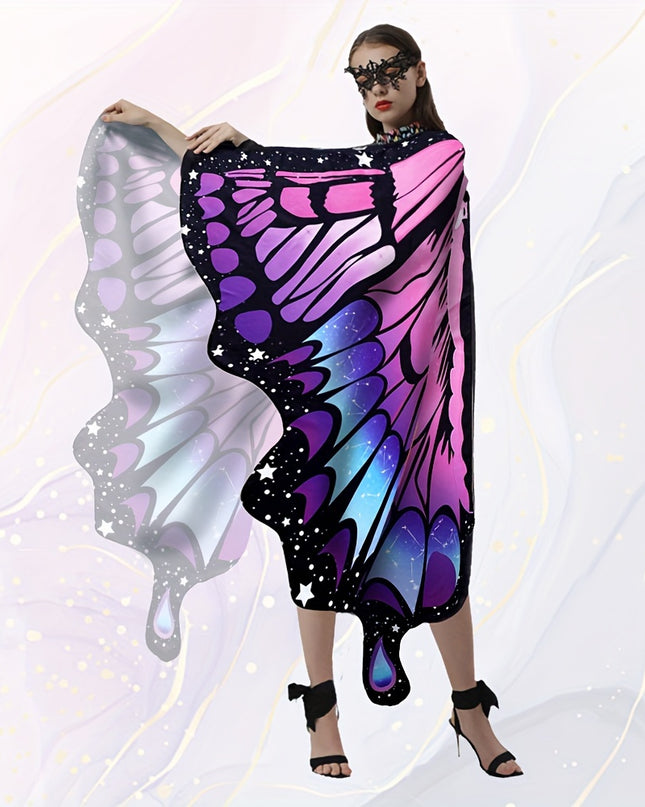 1pc, Women Party Butterfly Wings Shawl For Adult Festival Costume Wear Dress Up Cape, Halloween Party Butterfly Wings Costumes For Women, Soft Fabric Butterfly Shawl Fairy Ladies Nymph Pixie Festival Rave Dress Up Costume Acc