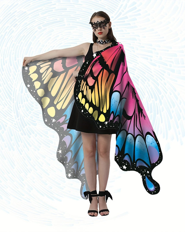 1pc, Women Party Butterfly Wings Shawl For Adult Festival Costume Wear Dress Up Cape, Halloween Party Butterfly Wings Costumes For Women, Soft Fabric Butterfly Shawl Fairy Ladies Nymph Pixie Festival Rave Dress Up Costume Acc