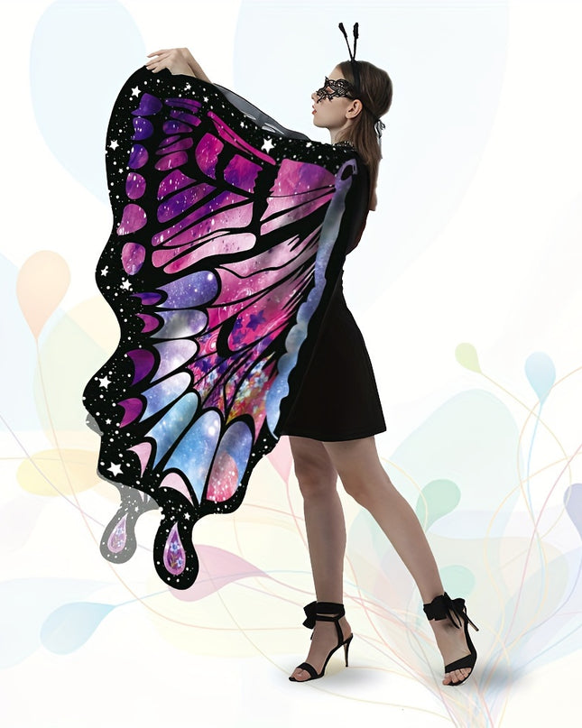 1pc, Women Party Butterfly Wings Shawl For Adult Festival Costume Wear Dress Up Cape, Halloween Party Butterfly Wings Costumes For Women, Soft Fabric Butterfly Shawl Fairy Ladies Nymph Pixie Festival Rave Dress Up Costume Acc