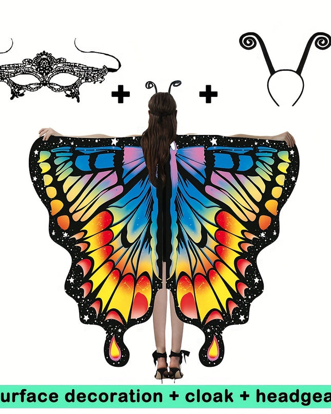 1pc, Women Party Butterfly Wings Shawl For Adult Festival Costume Wear Dress Up Cape, Halloween Party Butterfly Wings Costumes For Women, Soft Fabric Butterfly Shawl Fairy Ladies Nymph Pixie Festival Rave Dress Up Costume Acc