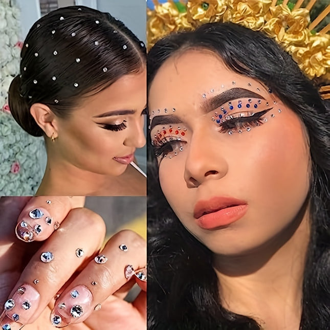 165/ 900 Pcs Facial Stickers Self Adhesive Rhinestones For Eye Makeup, 15 Colors Rainbow Rhinestones Face Jewelry Face Gems Stickers, DIY Nail Makeup 3mm 4mm 5mm 6mm Halloween Rave Festival Accessories Costume For Women