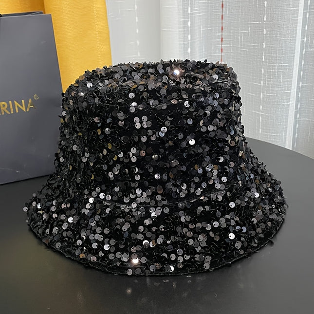Trendy Sparkling Sequins Bucket Hat Classic Solid Color Music Festival Party Hat Classic Fisherman Cap For Women daily uses
