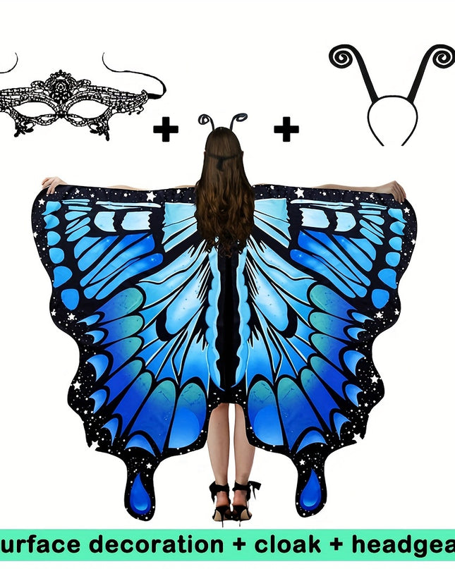 1pc, Women Party Butterfly Wings Shawl For Adult Festival Costume Wear Dress Up Cape, Halloween Party Butterfly Wings Costumes For Women, Soft Fabric Butterfly Shawl Fairy Ladies Nymph Pixie Festival Rave Dress Up Costume Acc