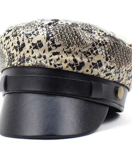 2021 Leather Snakeskin Beret Casual Octagonal Cap Autumn and Winter Painter Hat for Girl and Women 35