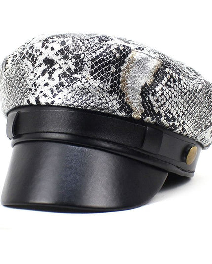 2021 Leather Snakeskin Beret Casual Octagonal Cap Autumn and Winter Painter Hat for Girl and Women 35