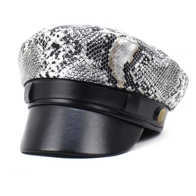 2021 Leather Snakeskin Beret Casual Octagonal Cap Autumn and Winter Painter Hat for Girl and Women 35