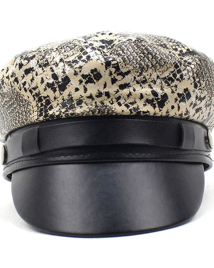 2021 Leather Snakeskin Beret Casual Octagonal Cap Autumn and Winter Painter Hat for Girl and Women 35