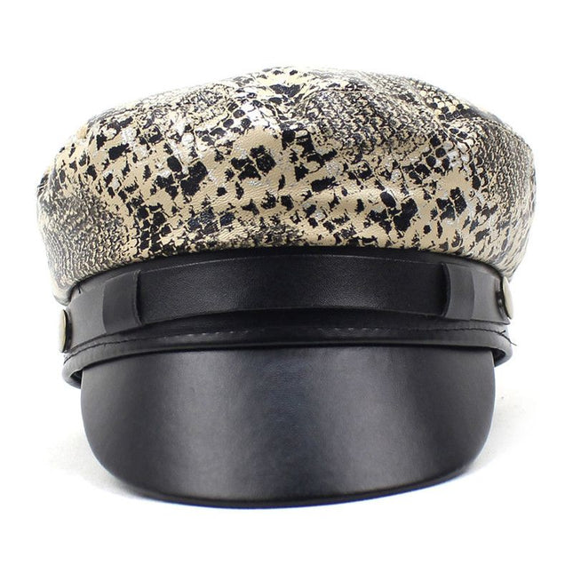 2021 Leather Snakeskin Beret Casual Octagonal Cap Autumn and Winter Painter Hat for Girl and Women 35